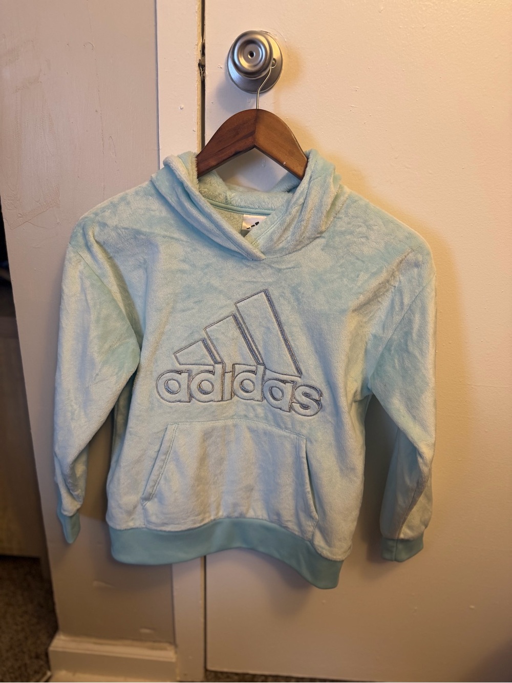 adidas Light Blue Plush Logo Hoodie for Kids